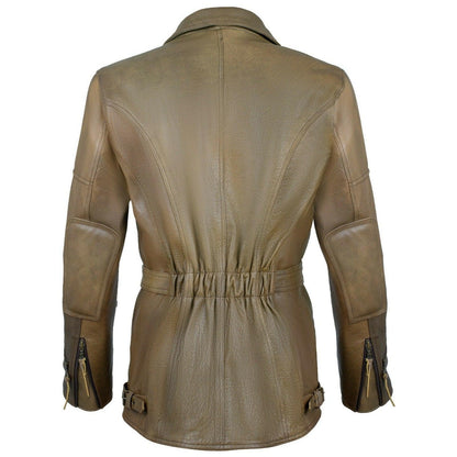 Men's Leather Biker Jacket 3/4 Length Cowhide Motorcycle Jacket