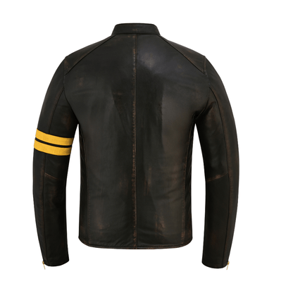 Mens Black Sheepskin Leather Jacket with Antique Distressed Finish