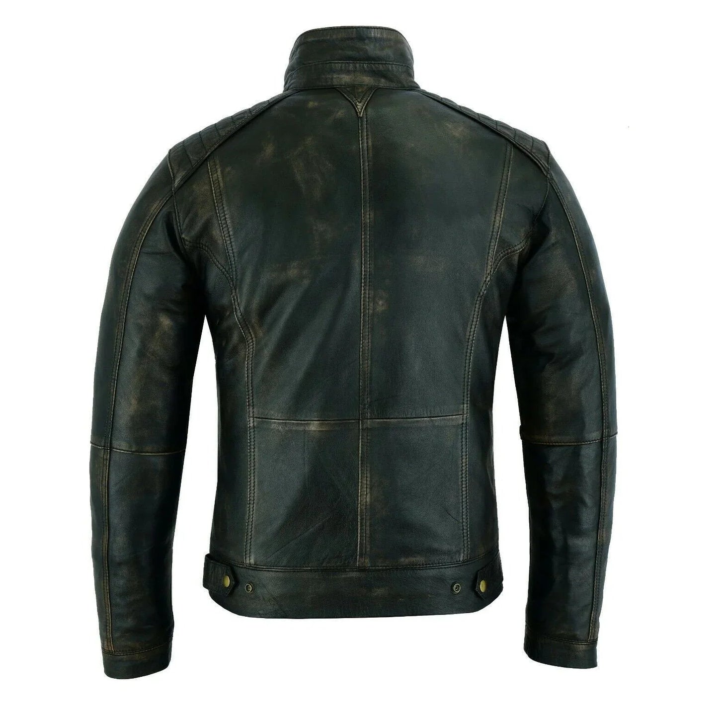 mens leather biker jacket in antique grey vintage cafe racer style