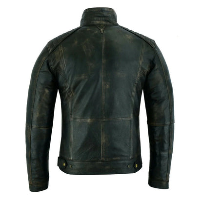Mens Leather Biker Jacket in Antique Grey Vintage Cafe Racer Style