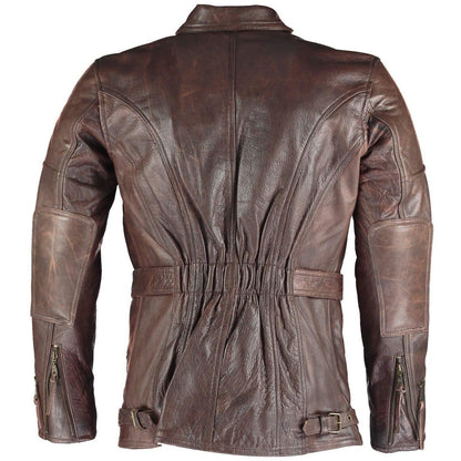Men's Leather Biker Jacket 3/4 Length Cowhide Motorcycle Jacket