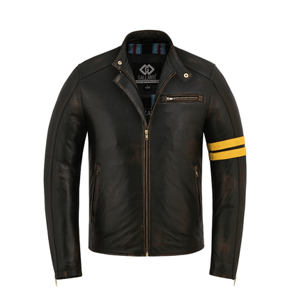 Mens Black Sheepskin Leather Jacket with Antique Distressed Finish