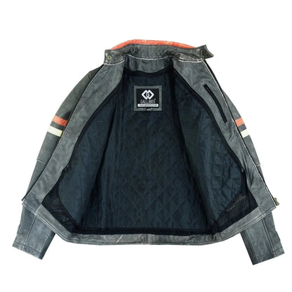 Leather Jacket Ireland Stonewash Grey Café Racer for Men