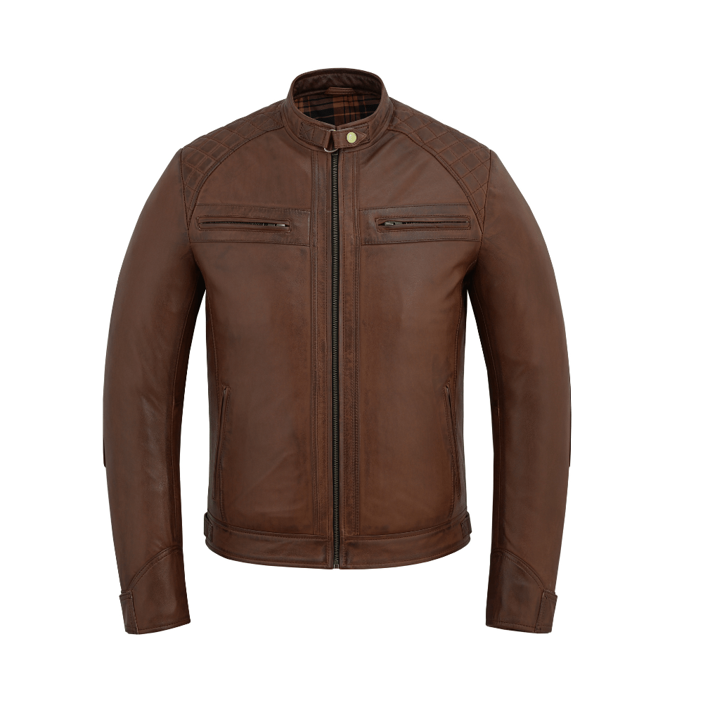 mens black leather jacket real leather quilted shoulder design