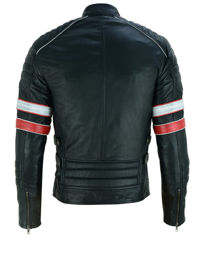 Leather Biker Jackets Men's Black Cafe Racer Sheepskin Jacket