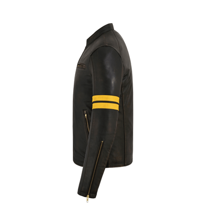Mens Black Sheepskin Leather Jacket with Antique Distressed Finish