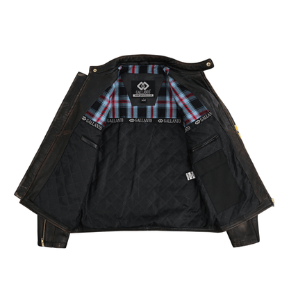 Mens Black Sheepskin Leather Jacket with Antique Distressed Finish