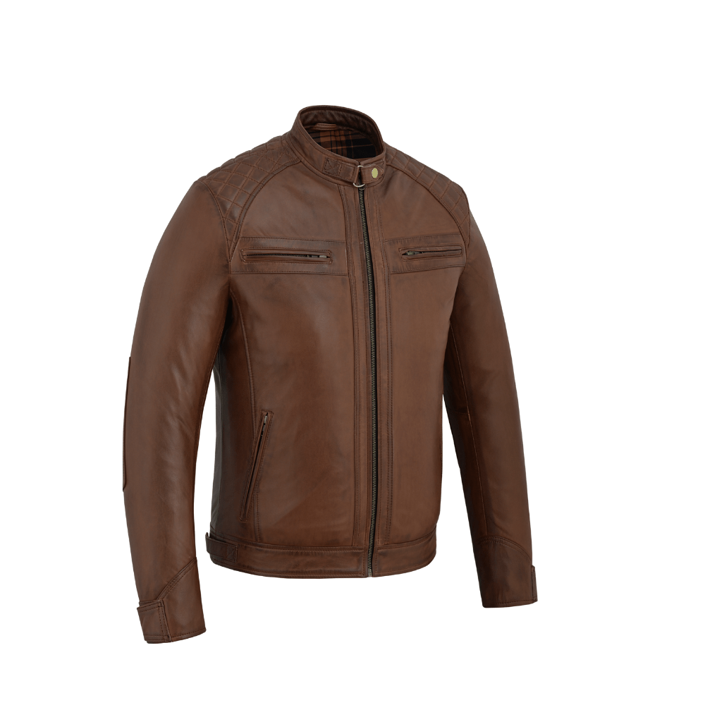 mens black leather jacket real leather quilted shoulder design