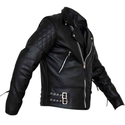 Classic Diamond Motorcycle Men's  Leather Biker Jacket