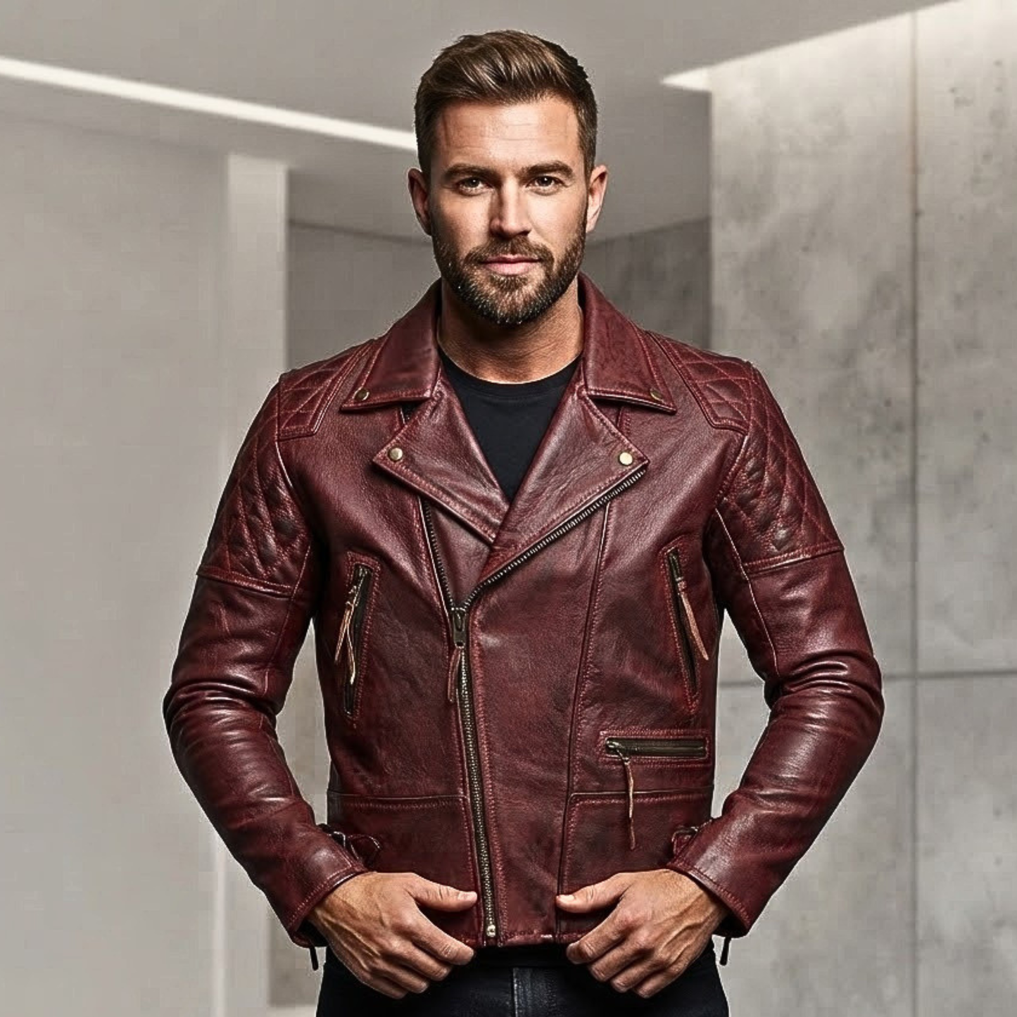 classic diamond motorcycle men's  leather biker jacket
