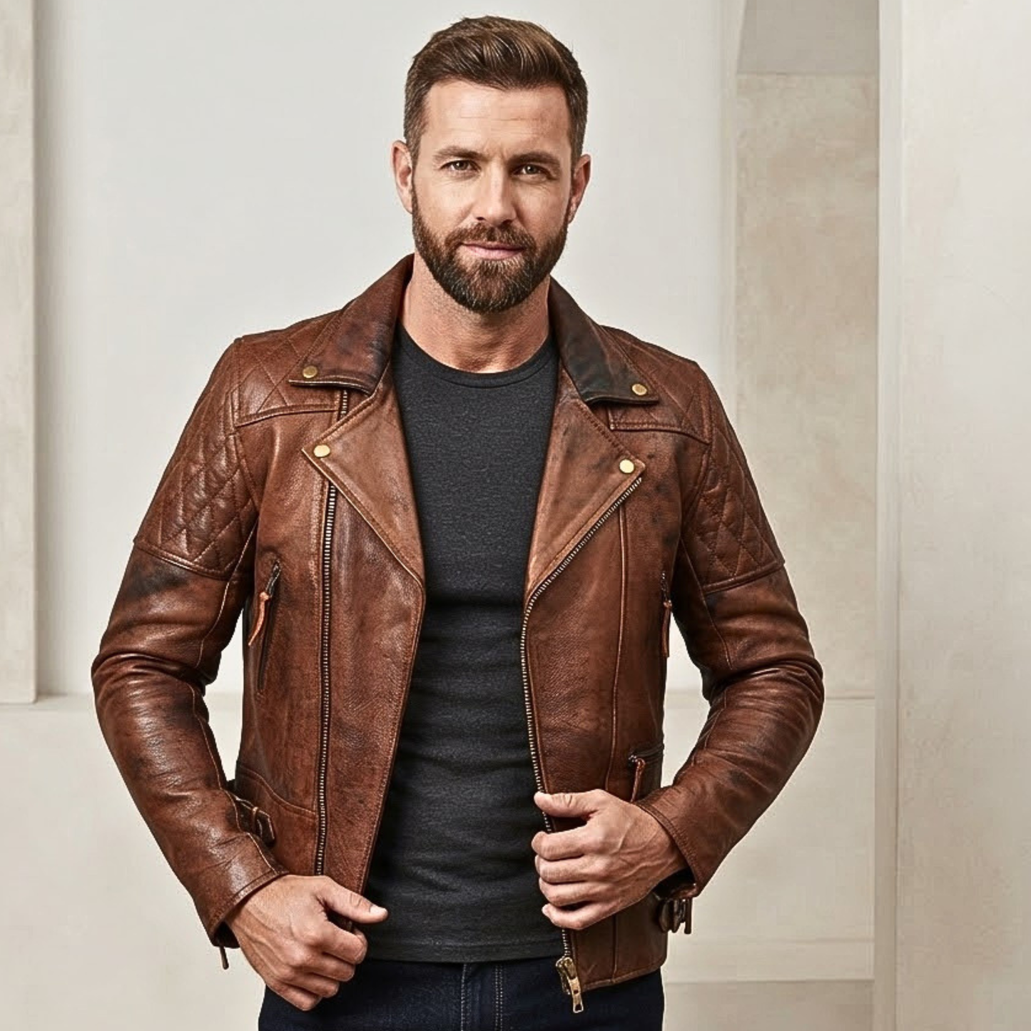 classic diamond motorcycle men's  leather biker jacket
