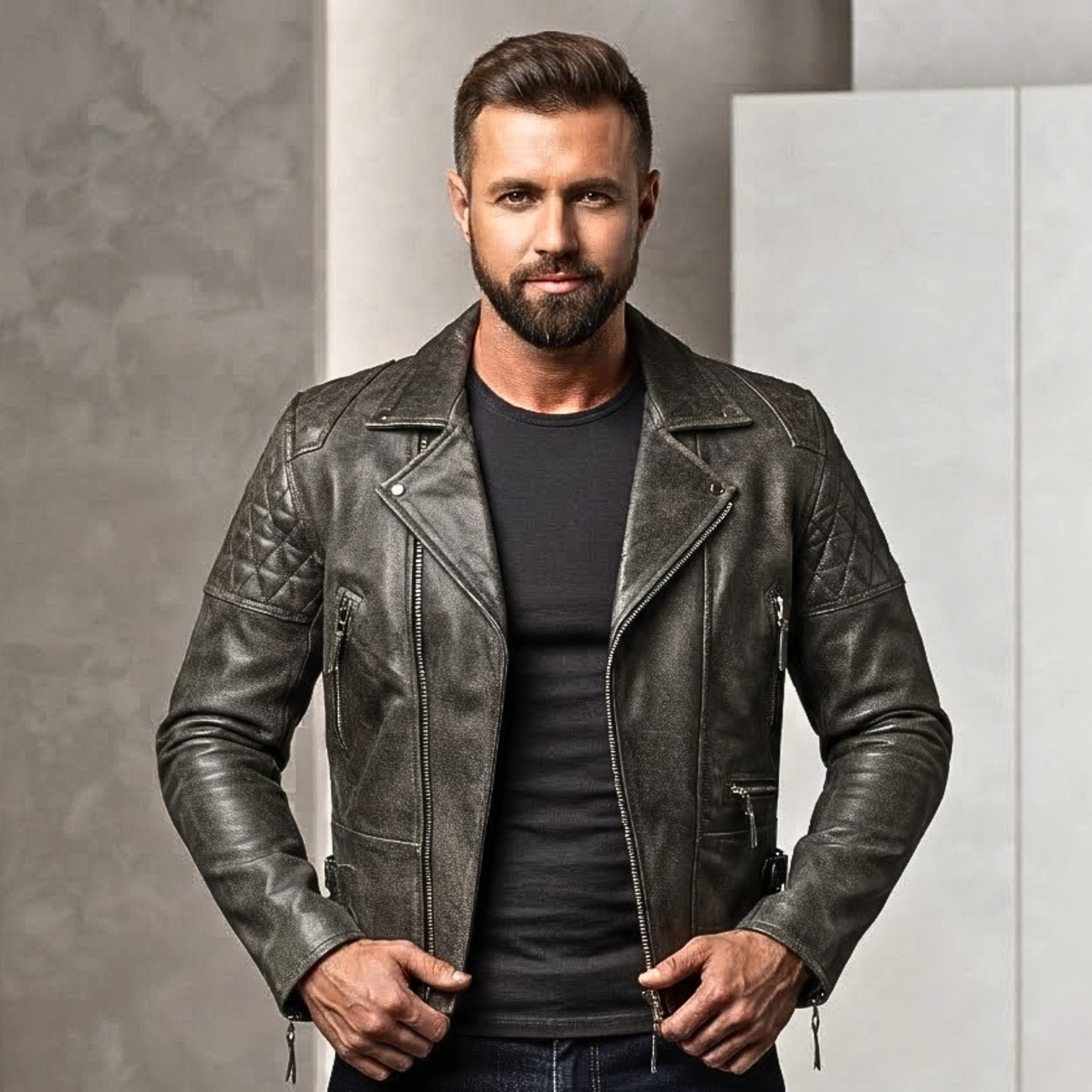 classic diamond motorcycle men's  leather biker jacket