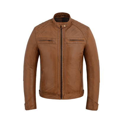 Mens Black Leather Jacket Real Leather Quilted Shoulder Design