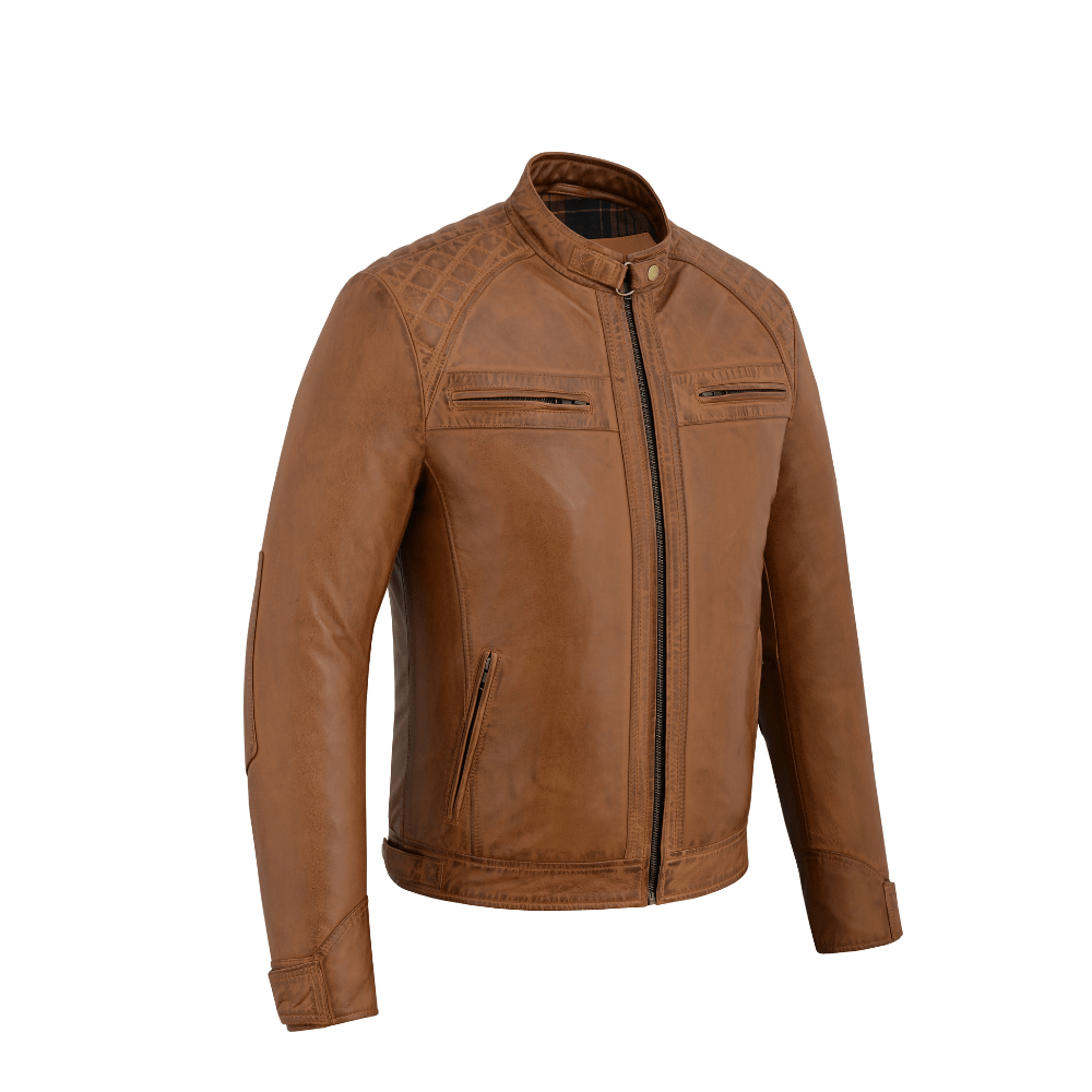 mens black leather jacket real leather quilted shoulder design