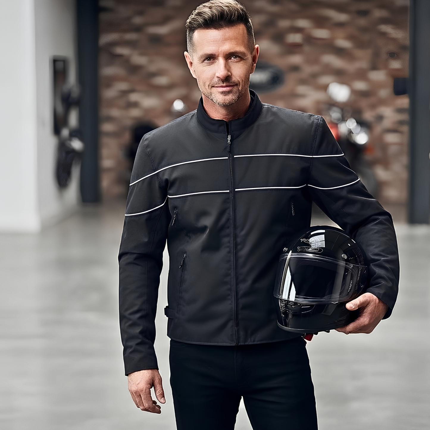 mens armoured black cordura motorcycle jacket fabric biker jacket