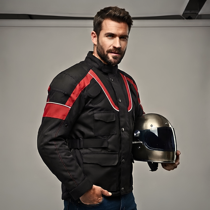 Sprinter Black & Red 3/4 Textile Biker Jacket with CE Armour