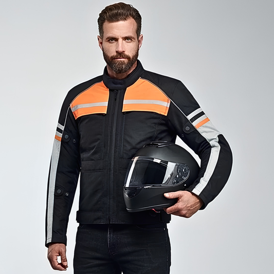 Mens Orange Black Grey Vented Textile Biker Riding Armoured Jacket