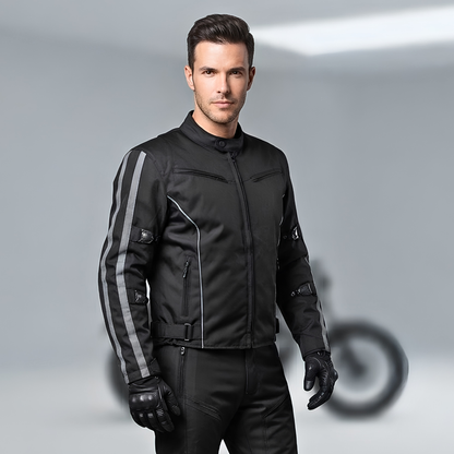 Mens Black & Orange Fabric Motorcycle Jacket with CE Armour