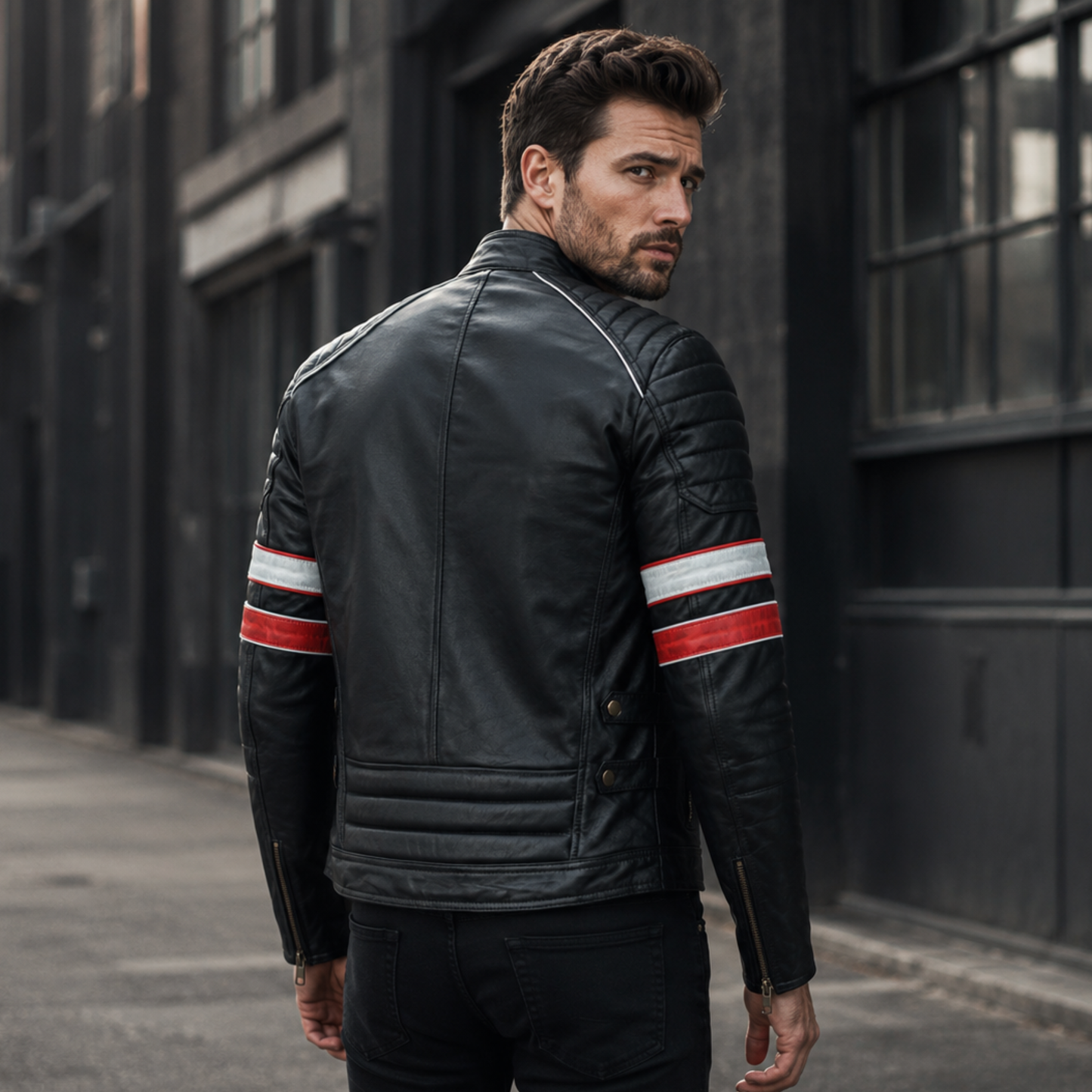 leather biker jackets men's black cafe racer sheepskin jacket