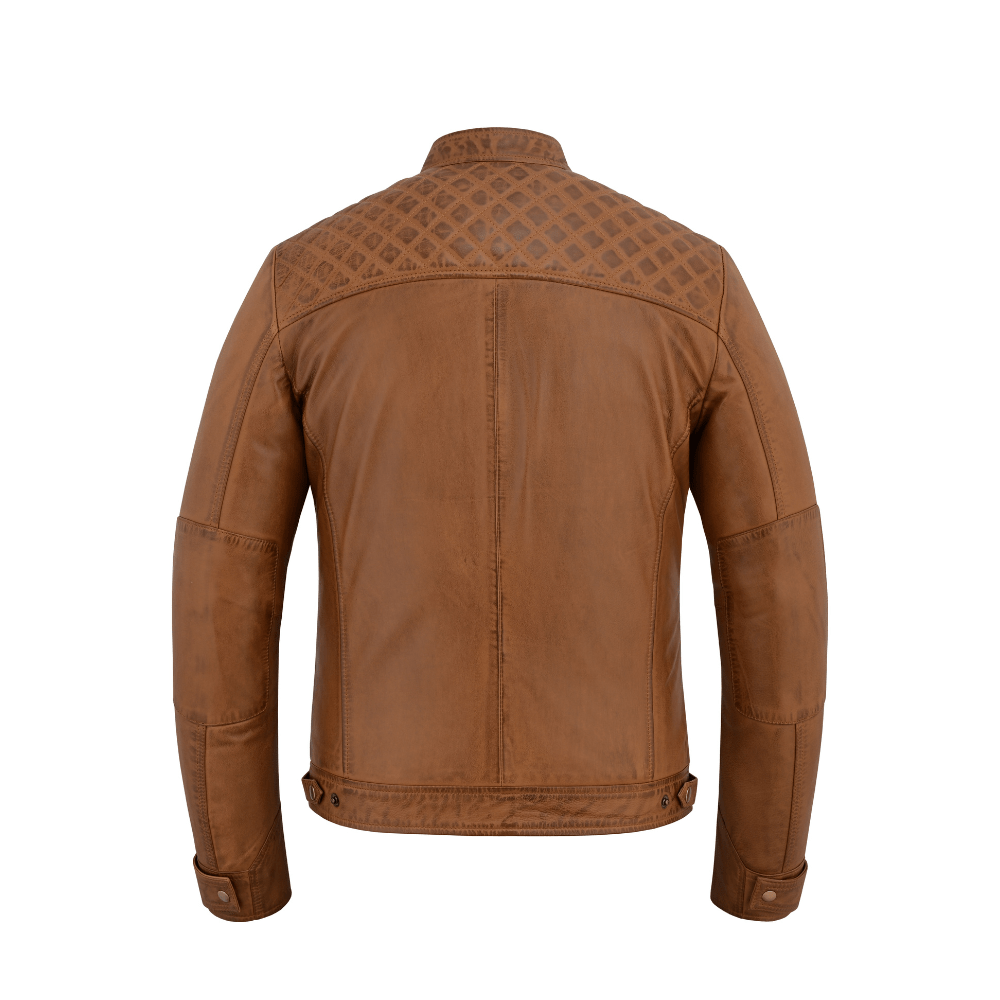 mens black leather jacket real leather quilted shoulder design