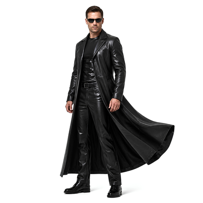 Trench Coat Men – Matrix Neo Genuine Leather Gothic Long Coat