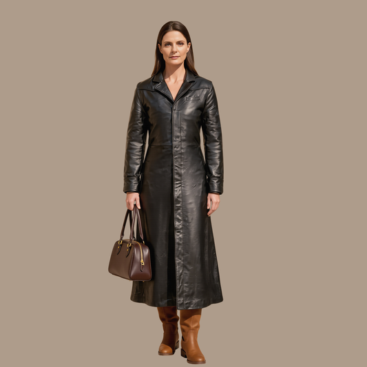 Trench Coat Women – Matrix Neo Gothic Long Leather Coat