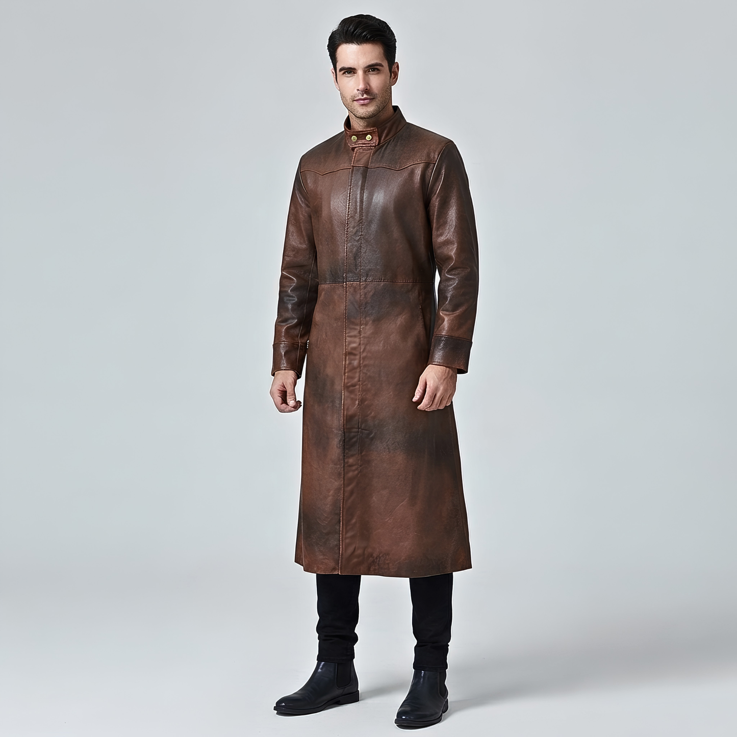 leather trench coat – neo matrix men's full-length gothic coat