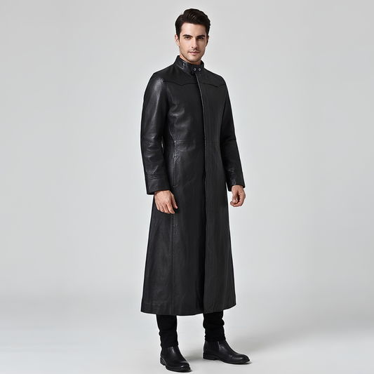 Leather Trench Coat – Neo Matrix Men's Full-Length Gothic Coat