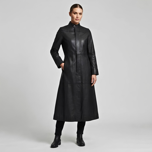 Female Trench Coat – Neo Matrix Gothic Long Leather Coat for Women