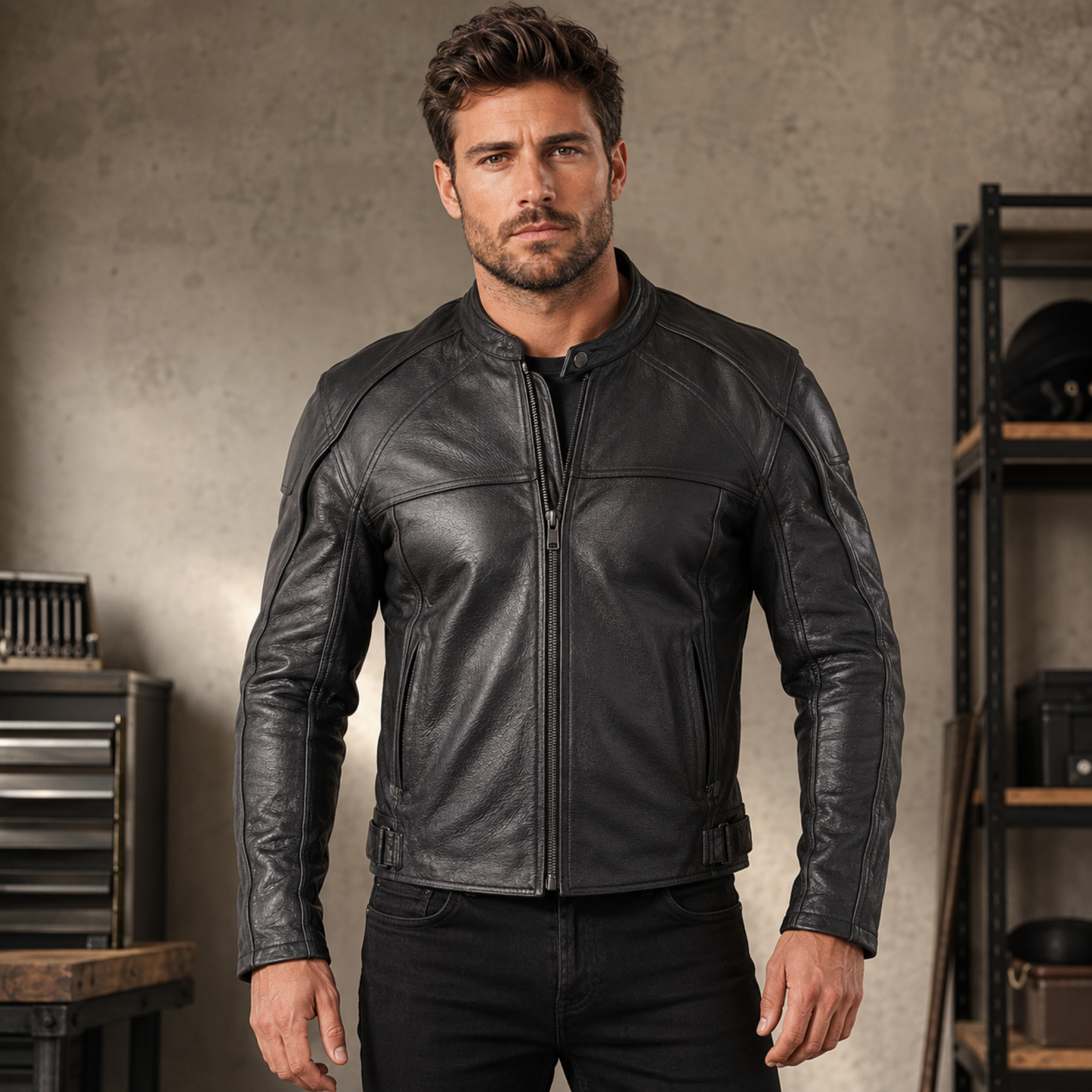 men’s black naked cowhide leather motorcycle jacket