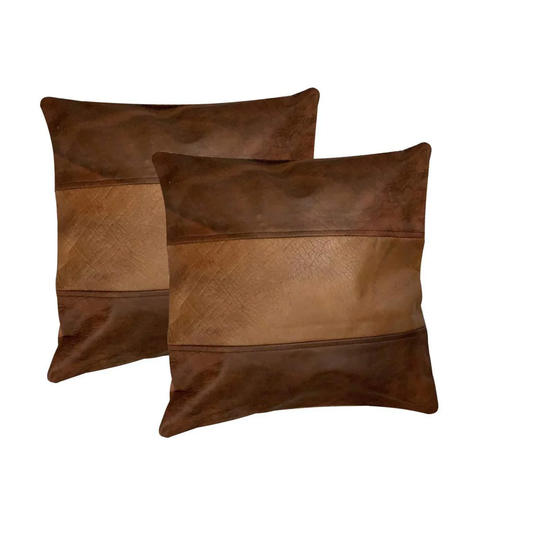 Genuine Leather Cushion Covers Striped Style-Set of 2