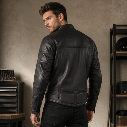 Men’s Black Naked Cowhide Leather Motorcycle Jacket