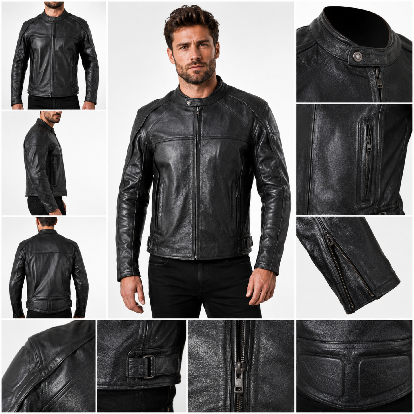 men’s black naked cowhide leather motorcycle jacket