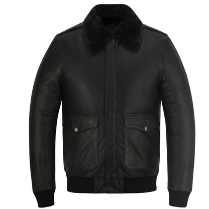 Premium Cowhide Aviator Leather Jacket with Removable Fur Collars