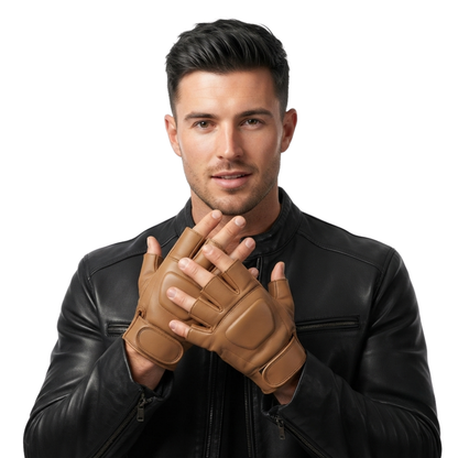 Leather Fingerless Gloves – Premium Half Finger Driving & Riding Gloves