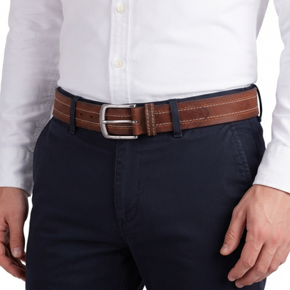 Designer Belts for Men – Genuine Leather Quad Stitch Belt by Gallanto