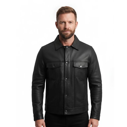 Leather Jacket Motor – Fernando's Classic Black Leather Trucker Jacket