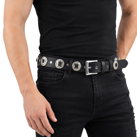 Mens Belts Genuine Leather Western Concho Biker Belt
