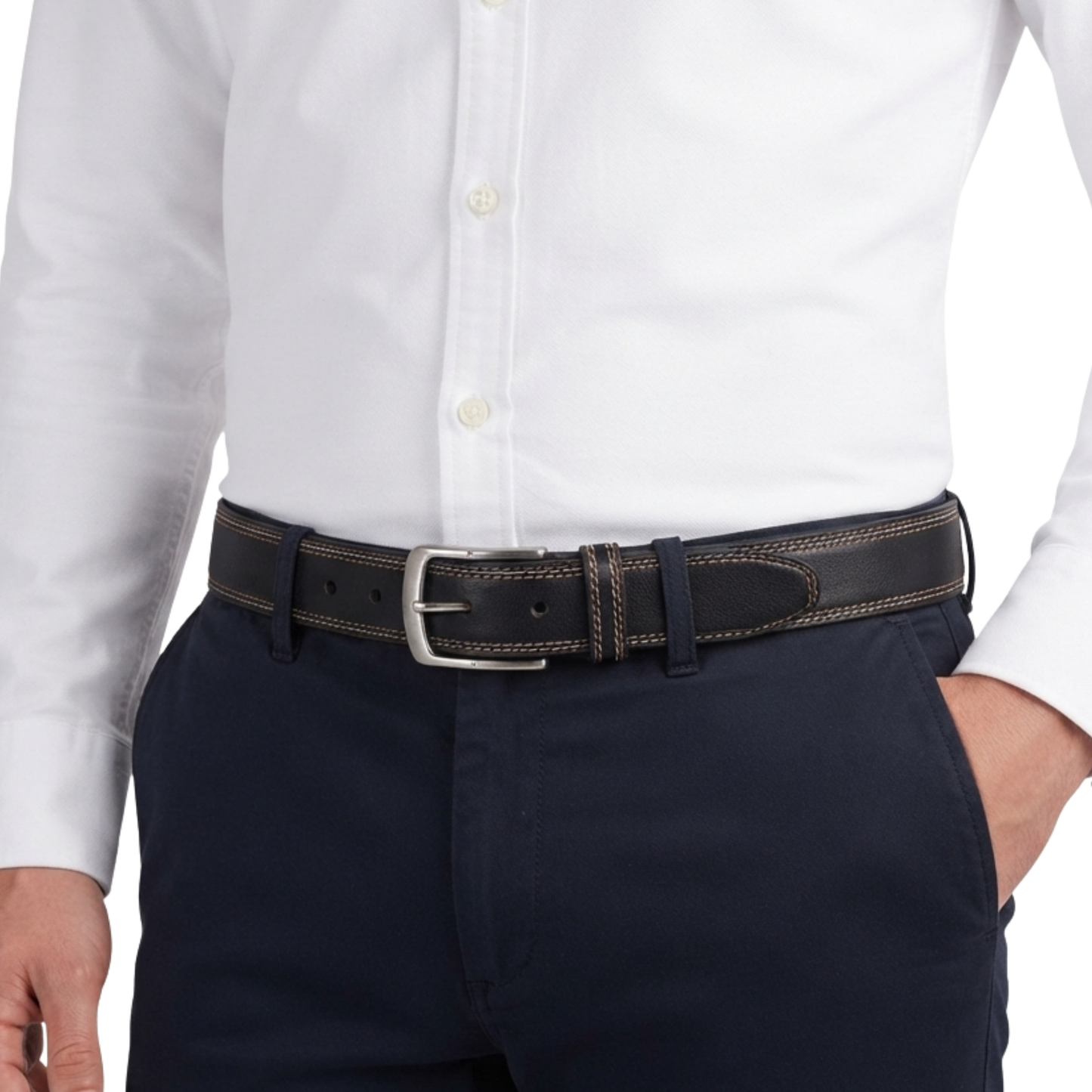 leather belts for men – genuine triple stitch casual belt by gallanto