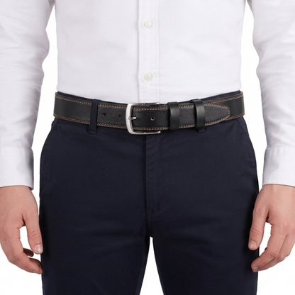 Mens Belts – Genuine Leather Double Stitch Casual Belt by Gallanto
