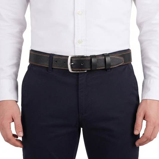 Mens Belts – Genuine Leather Double Stitch Casual Belt by Gallanto