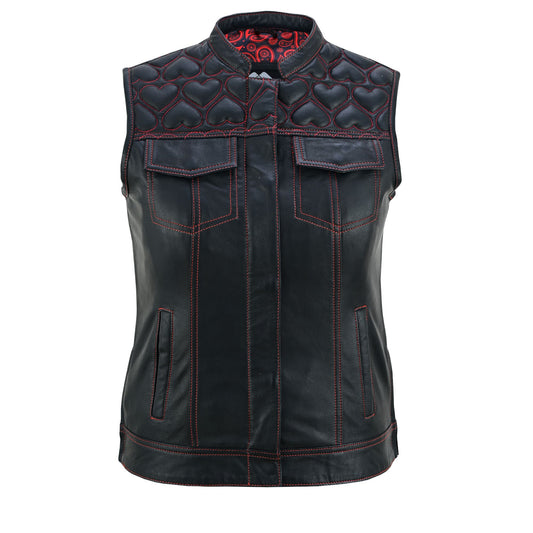 Womens Leather Biker Vest | Ladies Black Motorcycle Waistcoat
