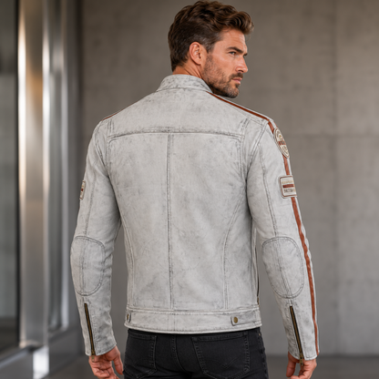 Classic British Men's Biker Jackets with Badges Motorcycle Style