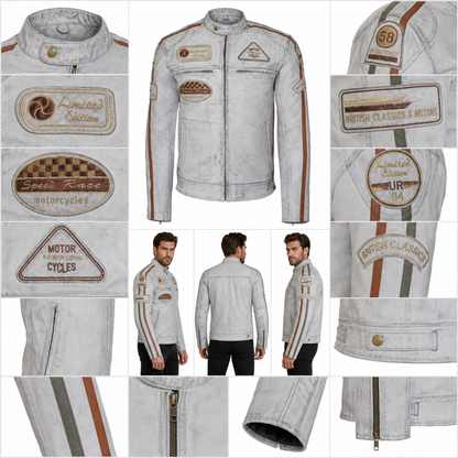 Classic British Men's Biker Jackets with Badges Motorcycle Style