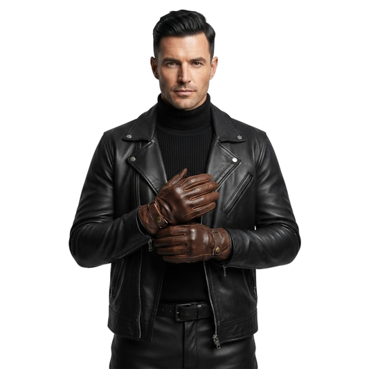 Mens Leather Gloves Vintage Motorcycle Summer Vented Riding Gear