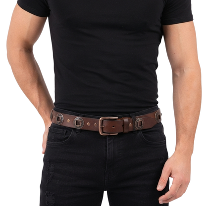 Mens Belts Genuine Leather Western Concho Biker Belt