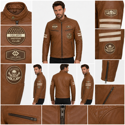 Classic British Men's Biker Jackets with Badges Motorcycle Style