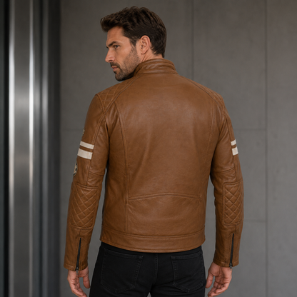 Classic British Men's Biker Jackets with Badges Motorcycle Style