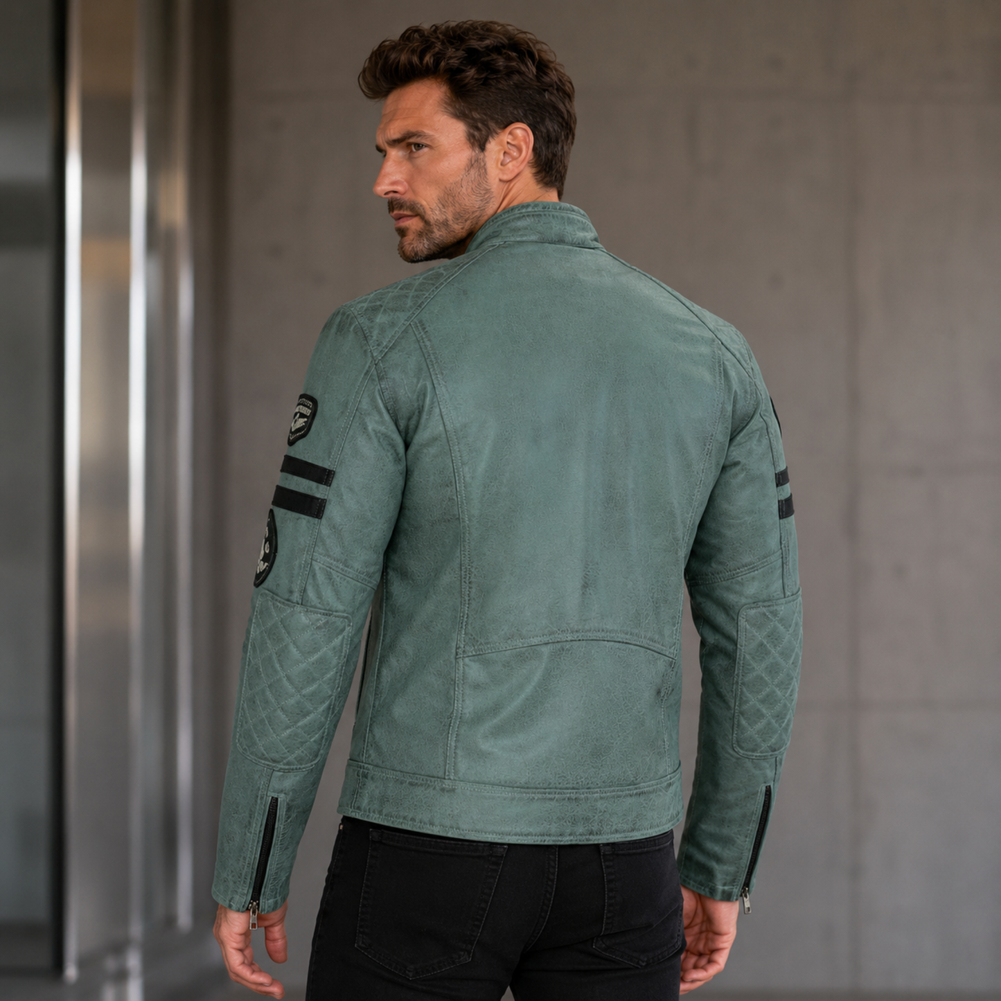 men's biker jackets grey real leather motorcycle jacket for riding