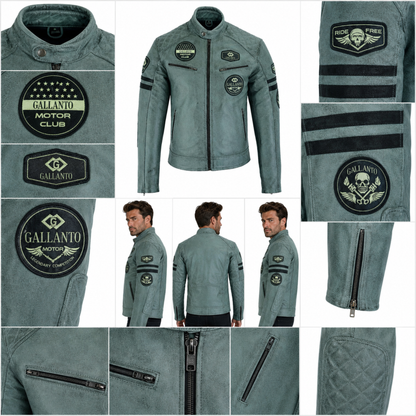 Men's Biker Jackets Grey Real Leather Motorcycle Jacket for Riding